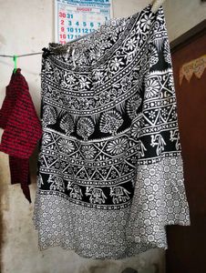 Red Kurta With Black &amp; White Printskirt.