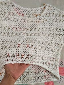 White Knit Crochet Top