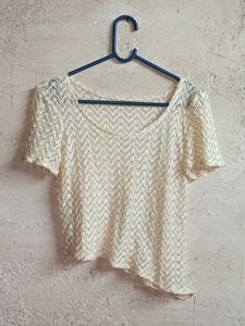 Sheer Knit Chevron Pattern Top