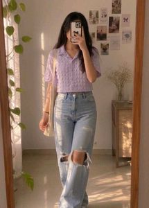 Lavender Textured Crop Shirt  💜💜