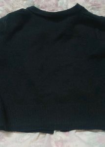 Bow Embellished Black Cardigan
