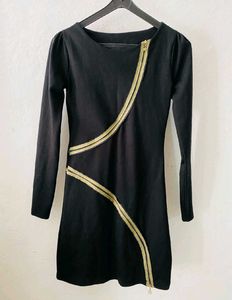 Chic Black Dress with Gold Zipper Detail