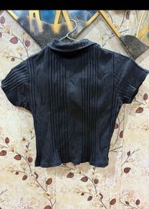 Ribbed Polo Neck Crop Top