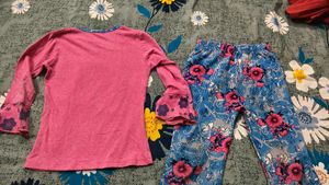 Girls' Pink &amp; Blue Floral plazo Set for kids