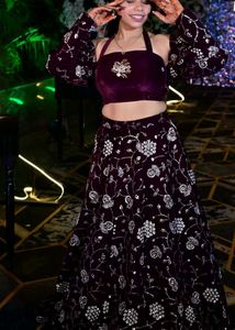 Elegant Purple Velvet Lehenga Choli