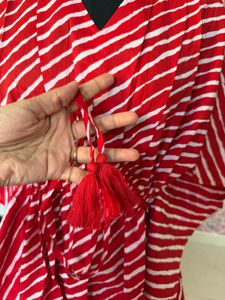Red &amp; White Striped Kaftan Kurta