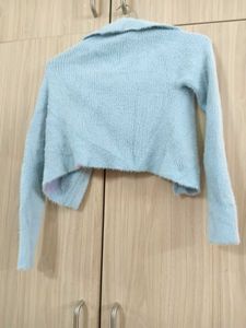 Baby Blue Fuzzy Cropped Cardigan