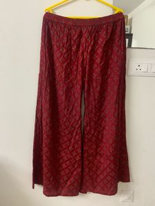 Global Desi Flared Maroon Printed Palazzo Pants