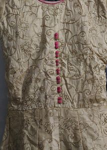 Beautiful  Cream Colur Full Length  Gown With Golden Embroidery