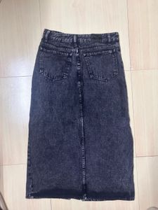 Acid Wash Denim Midi Skirt with Slit