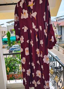 Maroon Floral Print Maxi Dress meternity dres