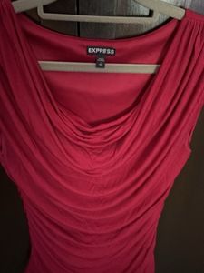 Express Red Ruched Cowl Neck Top