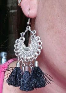 black Silver Necklace &amp; Earrings Set