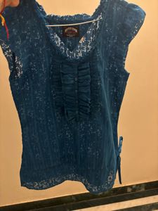 Tommy Hilfiger Sheer Blue Ruffled Tunic To