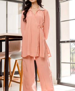 AACHO PEACH MUSLIN SILK COORD SET