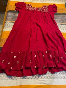 Embroidered Red Tiered Kurta