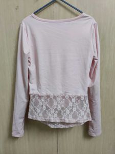 Pastel Pink Lace Trim Long Sleeve Top from Savana