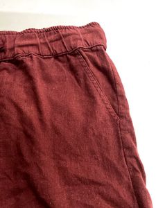 Maroon Linen Blend Drawstring Shorts
