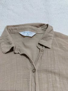 Beige Tie-Front Long Sleeve Shirt