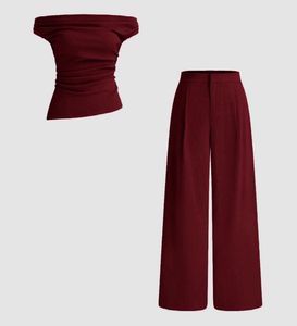 Chic Off-Shoulder Top & Wide-Leg Pants Set