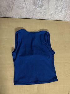 Blue Ruched Square Neck Tank Top