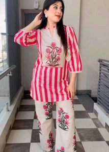 Pink Stripe Cotton Kurta Set