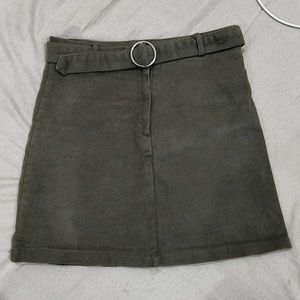 Olive Green Belted Mini Skirt