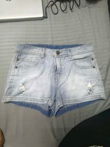 Light Wash Distressed Denim Shorts