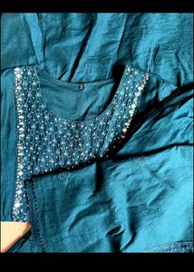 Embroidered Teal Kurta Set