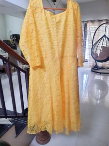 Yellow Lace Gown with sweet heart neck pattern