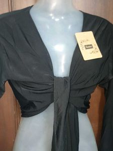 Chic Tie-Front Black Crop Top no 124