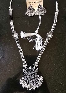 Oxidised Silver Necklace & Earrings Set