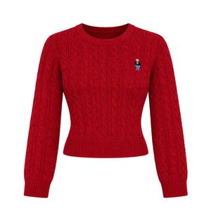 Red Cable Knit Bear Embroidered Sweater