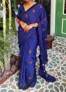 Elegant Blue Embroidered Saree