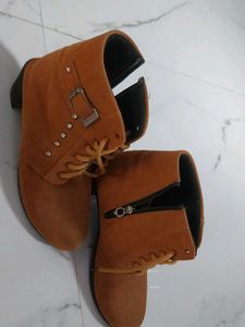 Tan Lace-Up Ankle Boots