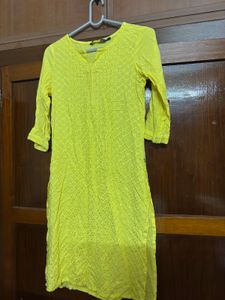 Bright Yellow Embroidered Kurti