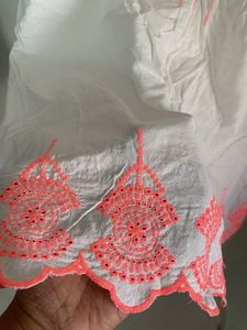 White Cami Top with Neon Pink Embroidery