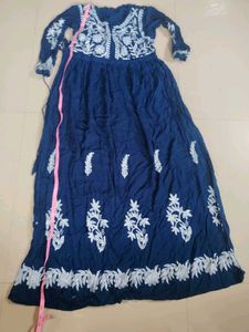 Elegant Blue Kurta with White Embroidery