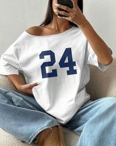 off shoulder White Graphic Print T-Shirt