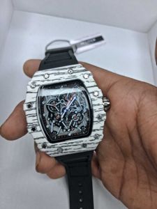 Skeleton Automatic Watch with White Band