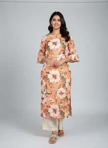 Peach Color & Floral Printed Kurti for 44 Bust