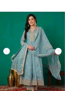 Elegant Blue Embroidered 3 piece Kurta set