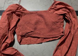Rust Square Neck Long Sleeve Top