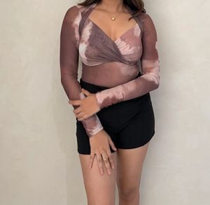 Newme Mesh Tie-Dye Long Sleeve Top