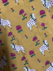 Yellow Dress Material with Cow Print