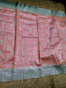 Elegant Pink Floral Saree with contrast blouse