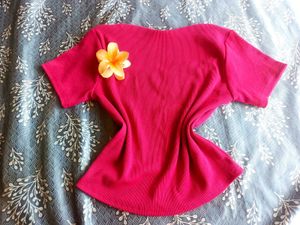 Cute Pink Ribbed Square Neck Top