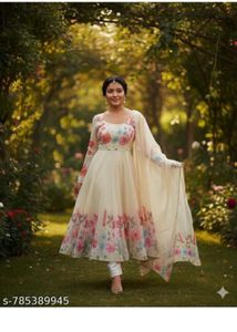 Floral Print Anarkali Kurta with Dupatta