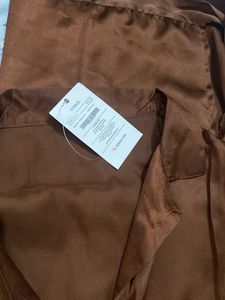 😭 Brown Satin Blouse With Wrap Skirt(