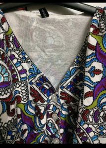 Boho Print V-Neck Smocked Waist Top
